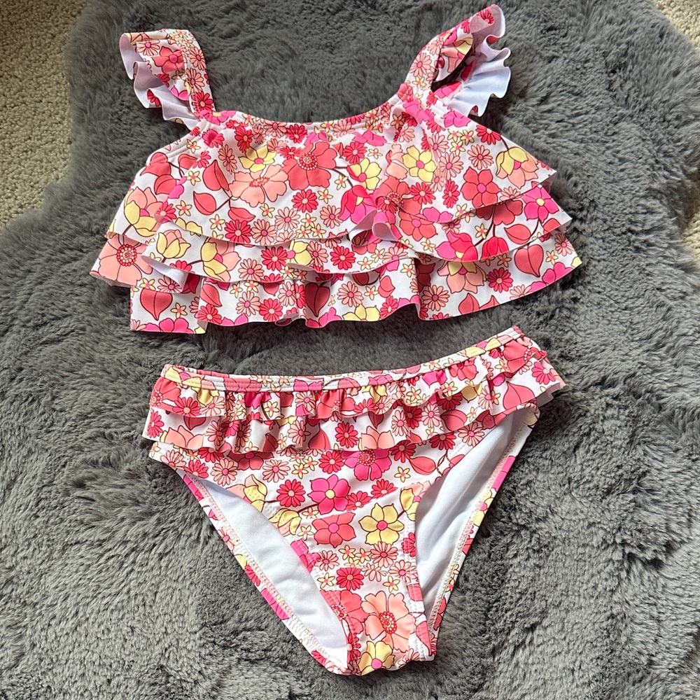 NWOT Nicole Miller Pink Floral Bikini.  Size 7/8.